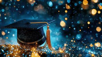 graduation cap amidst a celebration, symbolizing joy of education day copy space for your text photo