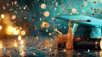 graduation cap amidst a sparkling celebration, symbolizing joy education day copy space for your text photo