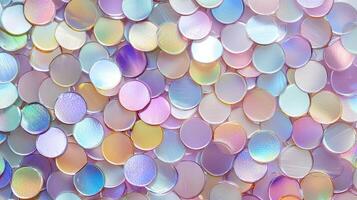 Close up of many small, colorful, glittery circles background photo