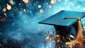 graduation cap amidst sparkling symbolizing joy of education day copy space for your text photo