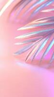 Soft pastel palm leaf, relaxed tropical summer glittering mood with minimalist design aesthetic holographic background of purple pink and blue shimmering photo