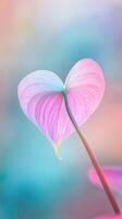 valentine Heart shaped leaf glowing pastel pink and blue, intricate veins illuminating delicate natural texture with softly blurred background photo