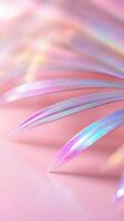 Soft pastel palm leaf, capturing relaxed tropical summer glittering mood with minimalist design aesthetic holographic background of purple pink and blue shimmering photo