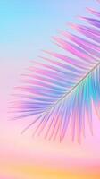 Soft pastel hues emphasizing curved palm leaf, capturing relaxed tropical summer mood with minimalist design aesthetic holographic background photo