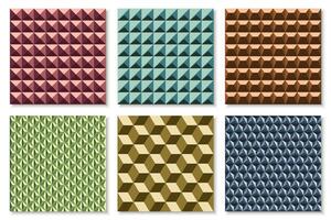 Collection of color seamless geometric 3d decorative textures. Repeatable creative structure backgrounds vector