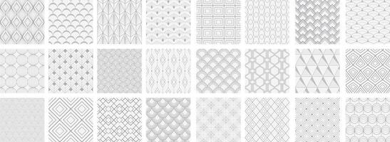 Collection of art deco seamless ornamental geometric patterns - monochrome design. Repeatable oriental grey backgrounds. Decorative elegant prints vector