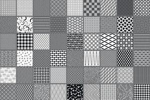 Collection of seamless geometric ornament patterns in different styles. Monochrome repeatable backgrounds. Endless black and white prints, quality fabric textures vector