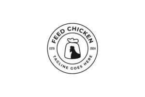 Emblem feed chicken in burlap pouch sack bag logo design template vector