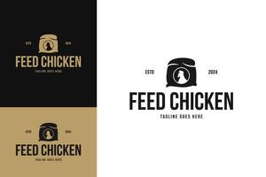 Feed chicken in burlap pouch sack bag logo design template vector