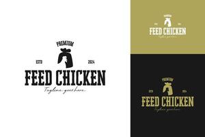 Feed chicken in burlap pouch sack bag logo design vector