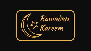 Golden ramadan kareem writing on box with moon and stars. Illustration in flat design style vector