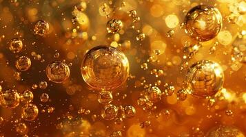 Ethereal bubbles floating in a golden glow, capturing the mesmerizing beauty of effervescence photo