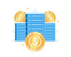 Illustration of several servers and gold coins in flat style. vector