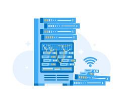 Illustration of different servers and Wi-Fi symbol in flat style. vector