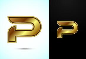 English alphabet P in gold color style. Graphic alphabet symbol for corporate business identity vector