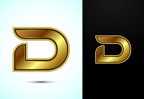 English alphabet D in gold color style. Graphic alphabet symbol for corporate business identity