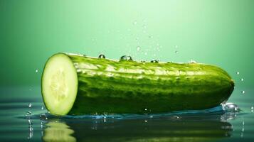 A cucumber with a slice of it on the side photo