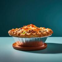 A baked pie with a crumbly crust and a filling of savory ingredients. photo