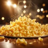 A plate of macaroni and cheese with a golden-brown crust on top. photo