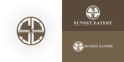 The retro-inspired logo design features the initials SE elegantly intertwined within a circular frame, creating a unique and visually striking symbol that evokes a sense of nostalgia and tradition. vector