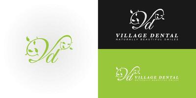 The serene and elegant logo design features the initials V and D gracefully intertwined, creating a unique and visually striking symbol that evokes a sense of tranquility and natural healing. vector