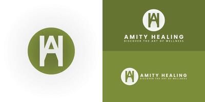 The serene and elegant logo design features the initials AH intertwined to form a unique and visually striking symbol that evokes a sense of harmony and balance perfect for the wellness center logo vector
