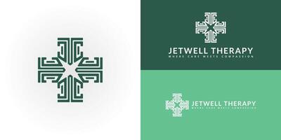 The sophisticated logo design features the initials JT elegantly intertwined, creating a unique striking symbol. It is ideal for hospitals, clinics, and healthcare providers dedicated to patient care vector