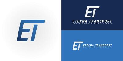 The dynamic logo design features the initials ET elegantly intertwined, creating a unique and visually striking symbol that evokes a sense of speed and efficiency. It is perfect for courier companies vector