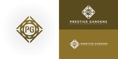 The sophisticated logo design features the initials P and G elegantly centered within a series of concentric circles and a geometric frame, creating a unique and visually striking symbol. vector