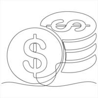Dollar sign continuous one line art drawing of Money dollar outline design vector