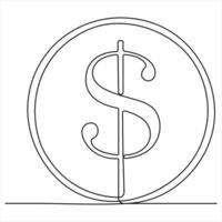 Dollar sign continuous one line art drawing background Linear dollar icon vector