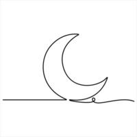 Single line continuous drawing of crescent moon for Ramadan element simple crescent moon style outline illustration vector