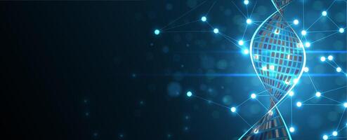 dna molecule on a dark background with glowing dots vector