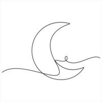 Single line continuous drawing crescent moon for Ramadan element simple crescent moon line art style illustration vector