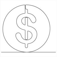 Dollar sign continuous one line art drawing of Money dollar linear symbol sketch illustration vector