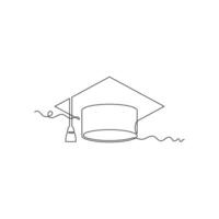 one line art graduation toga hat illustration. line art, one continuous line, simple, hand drawn and sketch style. for icons, symbols, signs or logos vector