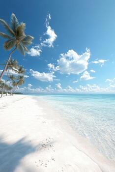 un hermosa playa con palma arboles y un claro azul cielo foto