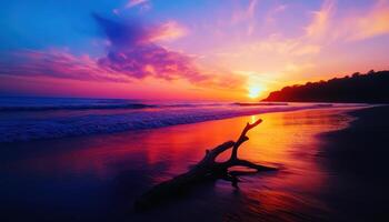 The beach with a sunset in the background photo