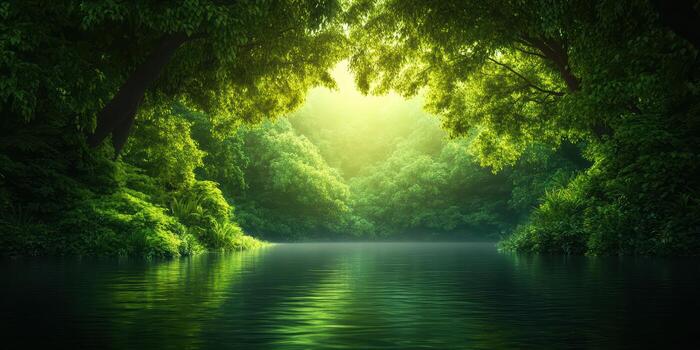 el lozano verde bosque con un río corriendo mediante foto