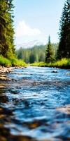 A river with a mountain in the background photo