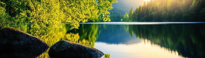 A beautiful lake with a tree in the background photo