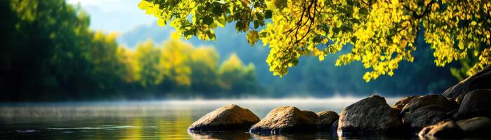 A beautiful landscape with a river and a tree photo