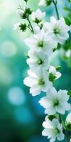 The bouquet of white flowers with green leaves photo