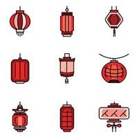New Year 2025 with vibrant set of red hanging lanterns in a flat icon design elegant strokes and colorful decorative lights for festive decor. vector