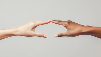 Hands creating equality symbol, simplicity and harmony in neutral tones. Women's Day photo