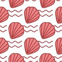 Seamless Pink Shell Pattern Ocean Waves Summer Beach Repeat vector