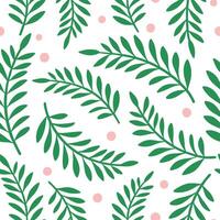 Green Leaves Pattern Floral Botanical White Background Design vector