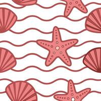 Seashell Starfish Ocean Summer Beach Waves Pattern Design vector
