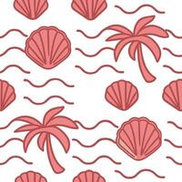 Seashells, Palm Trees, Ocean Waves Summer Beach Paradise Pattern vector