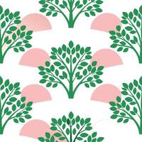 Green Trees Pink Sunset Seamless Pattern Nature Design vector